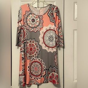 EUC MELYNNCO Women’s 3/4 Sleeve Tunic Top Casual Shift Pocket T-Shirt Dress